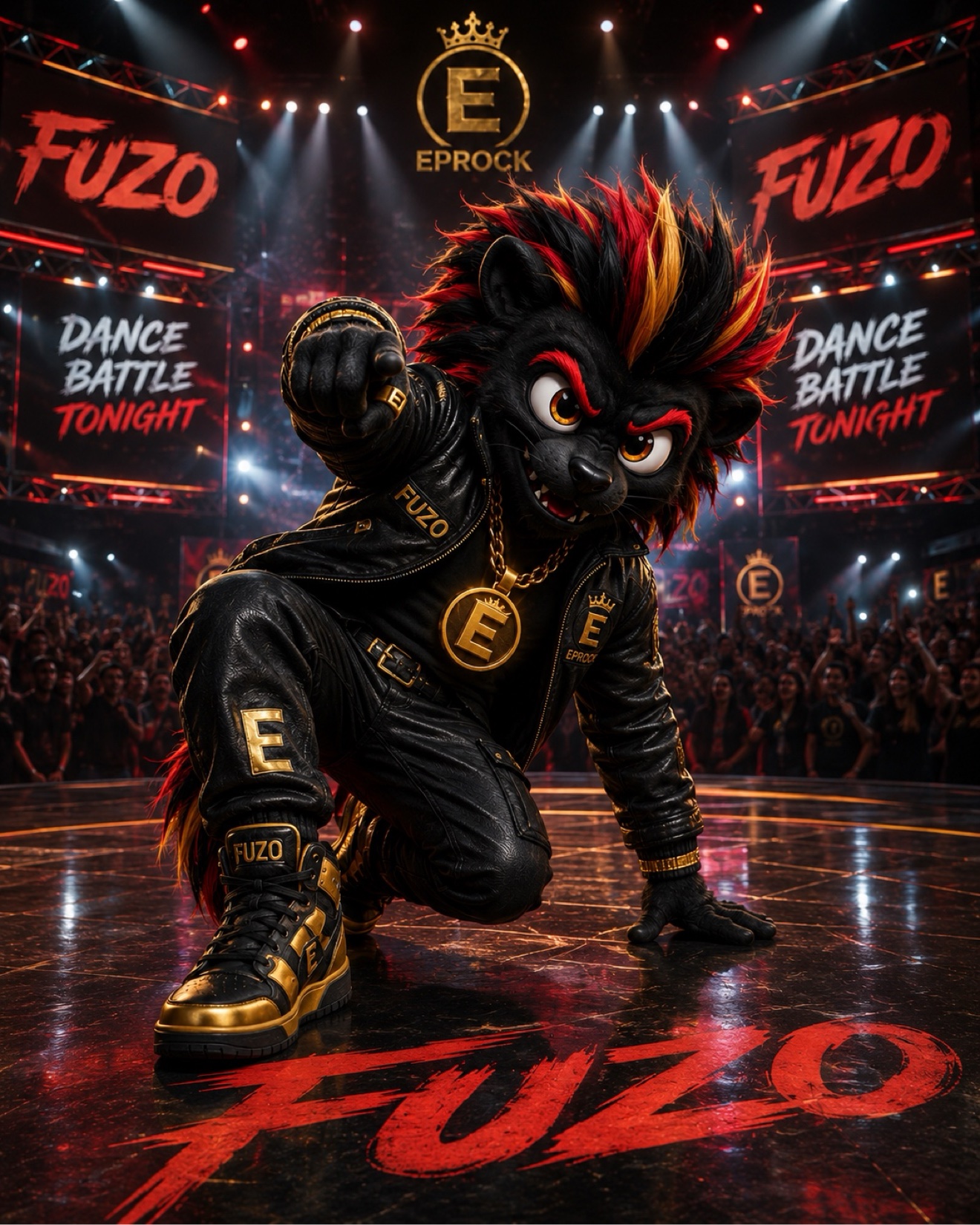FUZO mid dance battle under the arena lights
